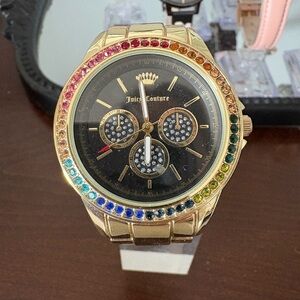 Juicy Couture Gold Watch with Rainbow Rhinestones
